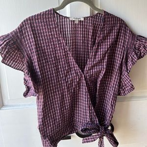 Madewell Plaid Flutter Sleeve Blouse